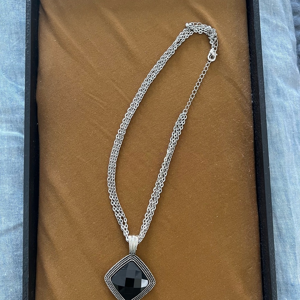 Silver-Tone Multi Strand Necklace with dual sided Pendant